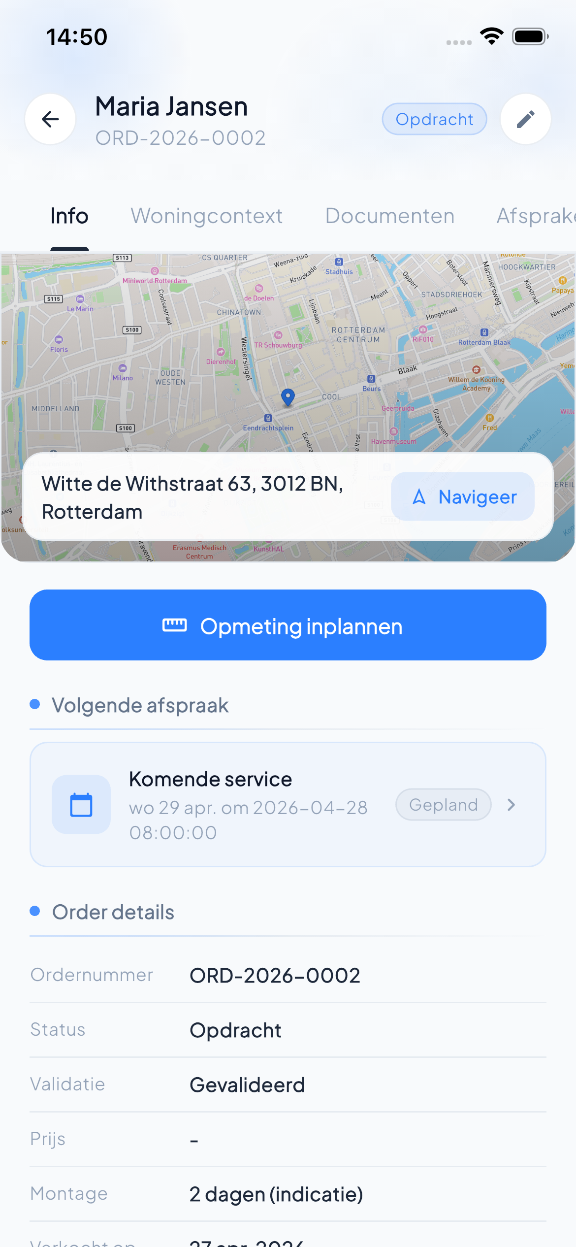 Projectoverzicht in de mobiele app